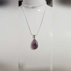 Natural Amethyst Purple Teardrop Pendant Necklace Item 02